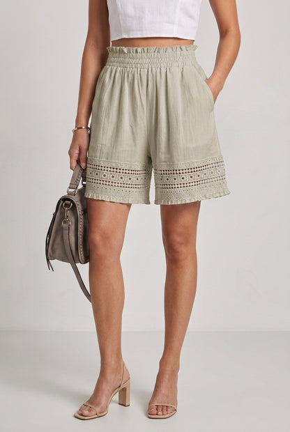 Elegant Lace Trim Shorts for Women, Tailored Slant Pocket Lightweight, for Brunch, Holiday, Date Night & Everyday Wear