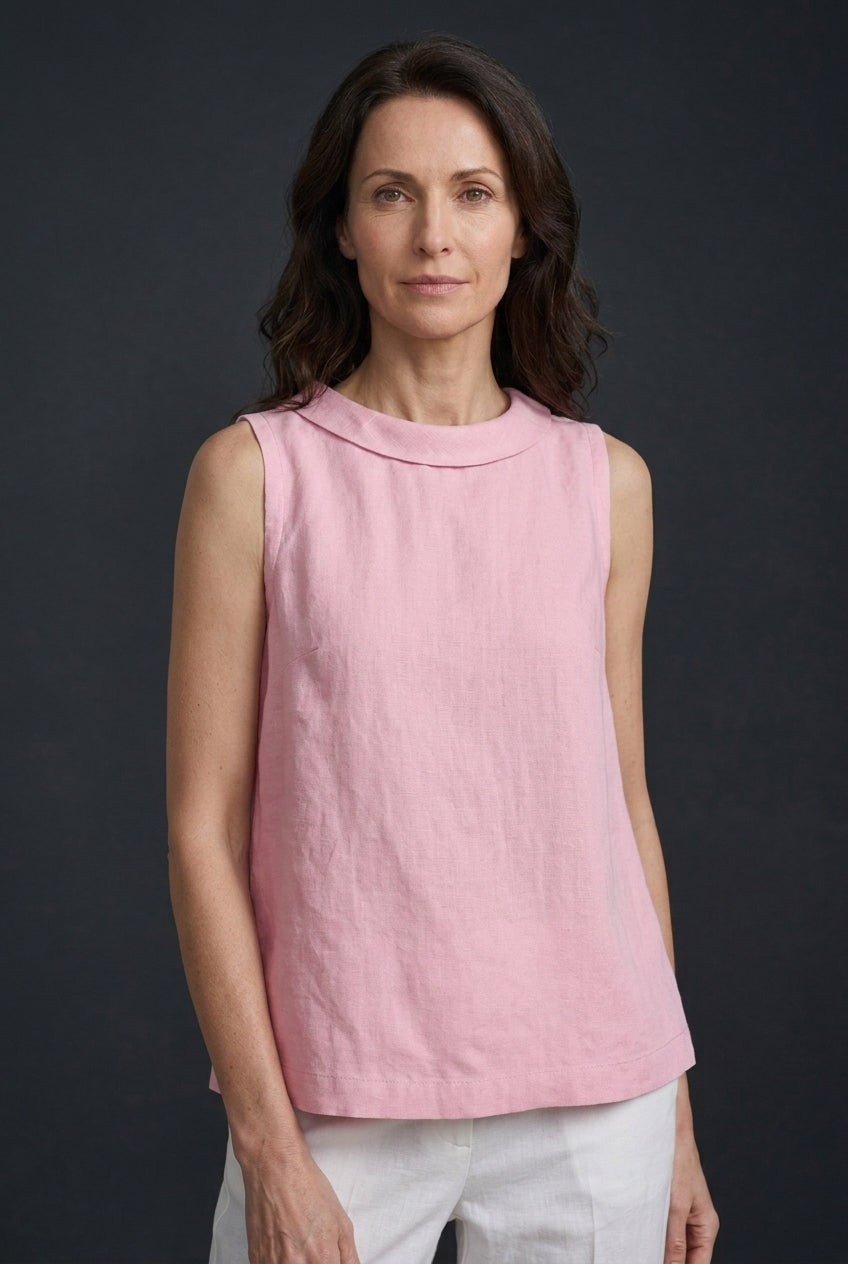 Casual Sleeveless Roll Collar Top for Women, Lightweight Soft Structure, for Work, Brunch, Vacation & Everyday Wear