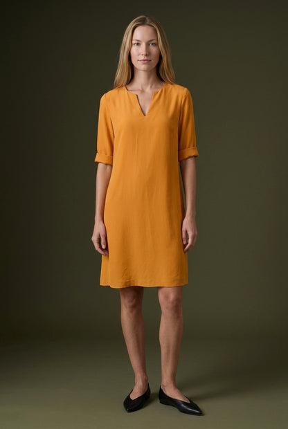Elegant A-Line Dress for Women, V-Neck Mid-Sleeve Silk-Chiffon Blend, for Work, Casual, Special Occasions & Everyday Wea
