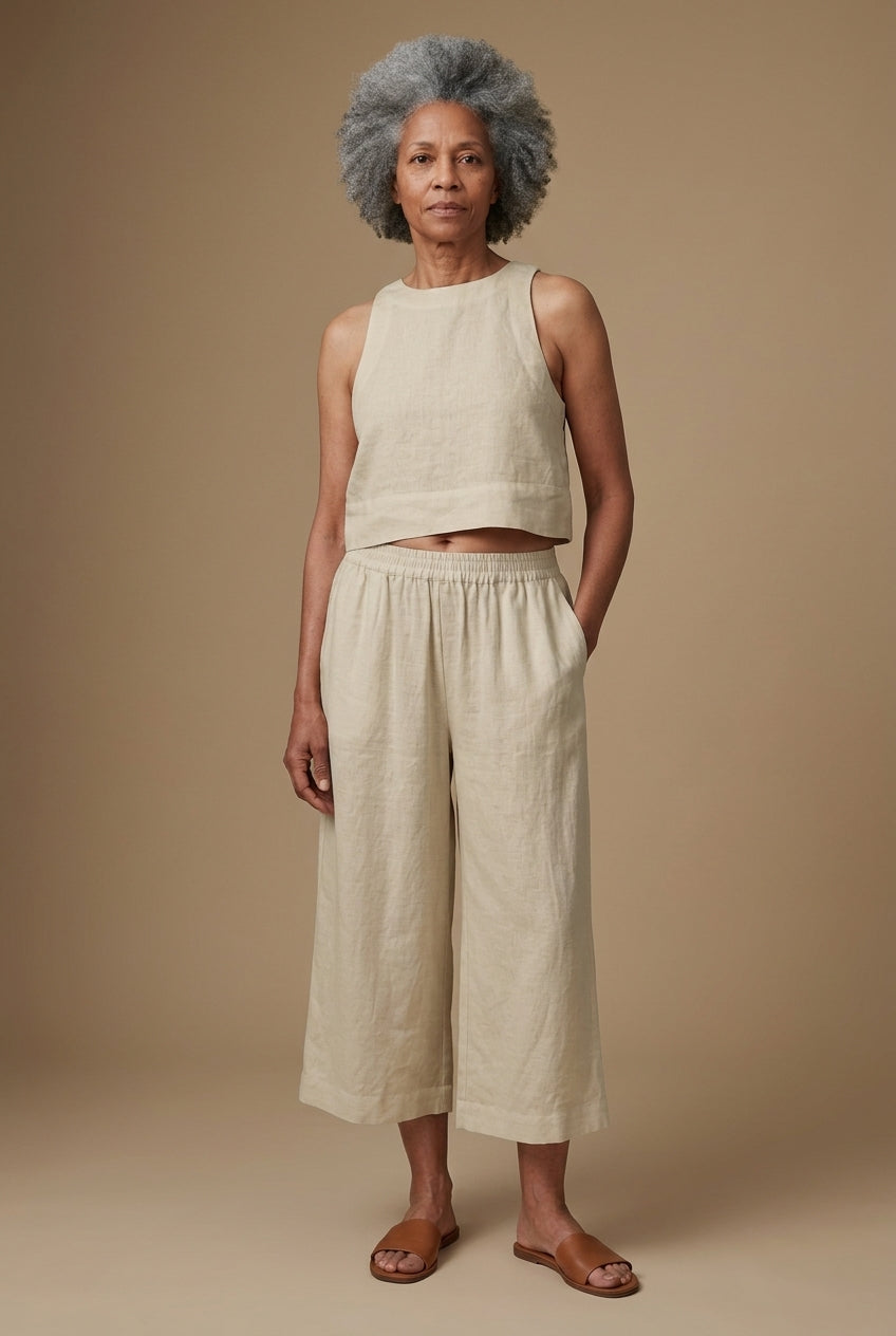 Casual Sleeveless Capri Pants Set for Women, Crop Top Wide-Leg, Lightweight Breathable, for Summer, Vacation, Everyday &