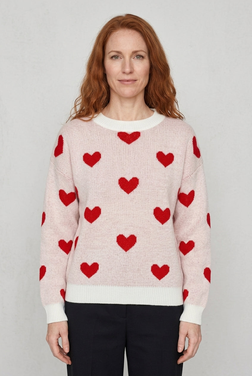 Elegant Heart Pattern Sweater for Women, Soft Knit Relaxed Fit, for Work, Casual, Everyday & Weekend Wear
