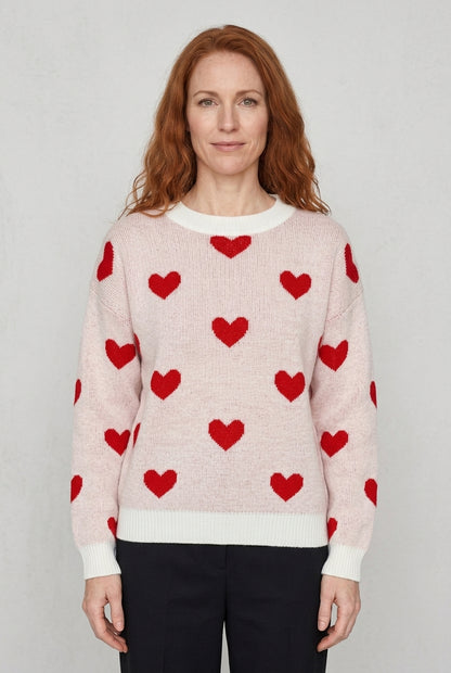 Elegant Heart Pattern Sweater for Women, Soft Knit Relaxed Fit, for Work, Casual, Everyday & Weekend Wear