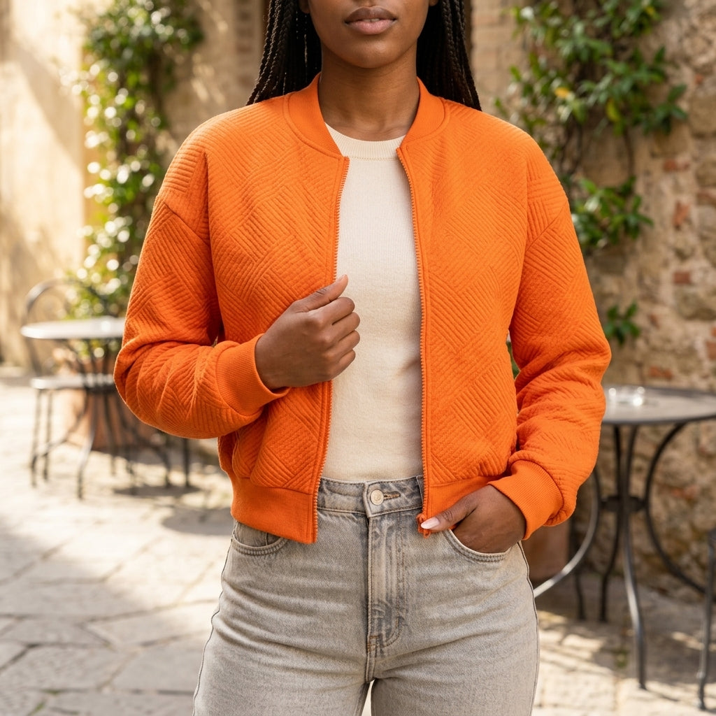 Viva | Diamond-Quilted Cropped Bomber