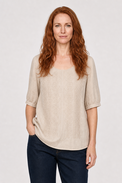 Mila | Women's Cotton Embroidered 3/4 Sleeve Blouse