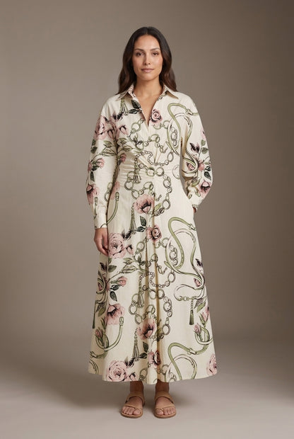 Elegant Front Wrap Collared Maxi Dress for Women, Flowing Long-Sleeve Sophisticated, for Work, Evening, Wedding Guest & 