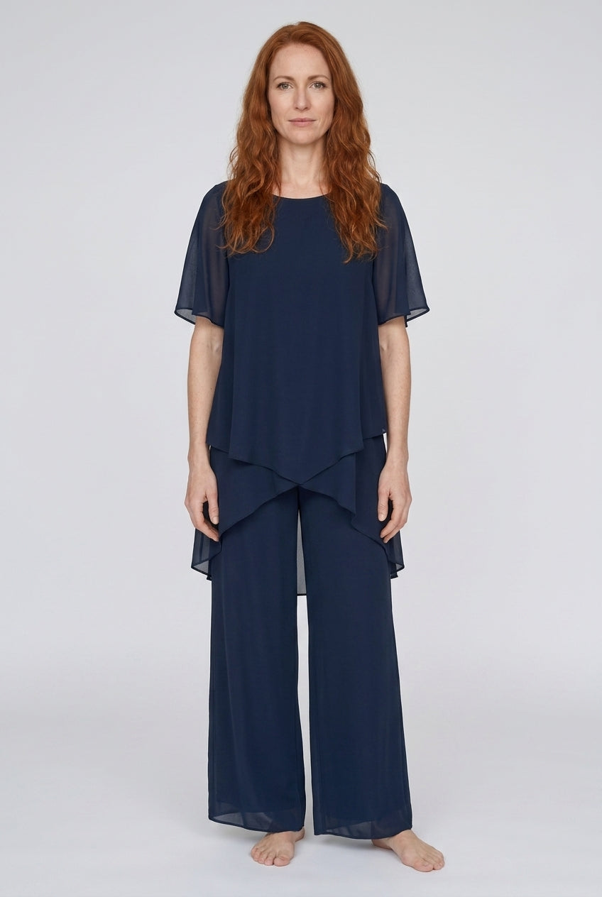 Elegant Draped Palazzo Pants Set for Women, Relaxed Flowing Top & Bottoms, for Brunch, Evening, Work & Everyday Wear