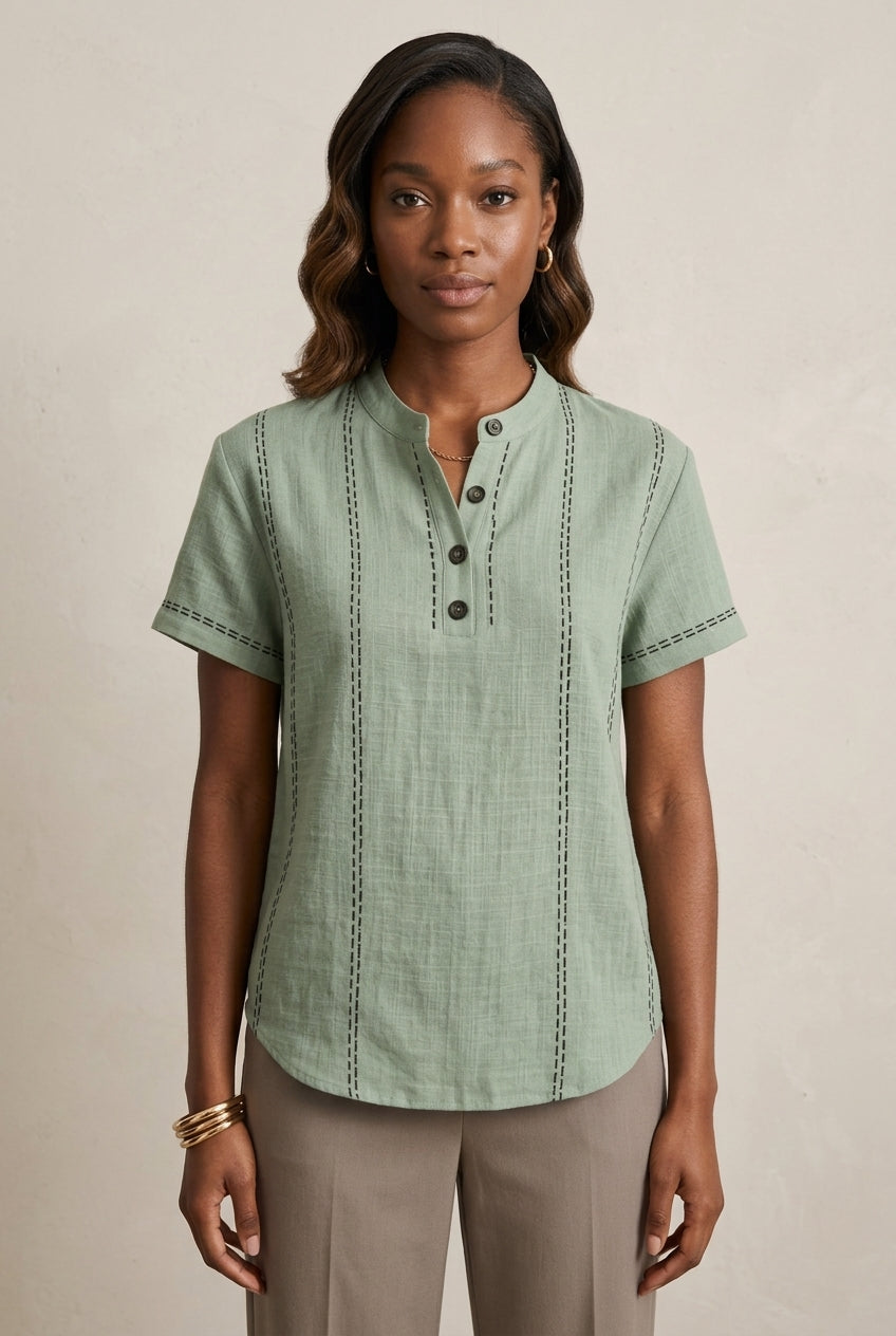 Cybele | Textured Henley Top