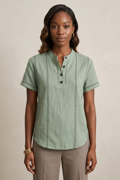 Cybele | Textured Henley Top