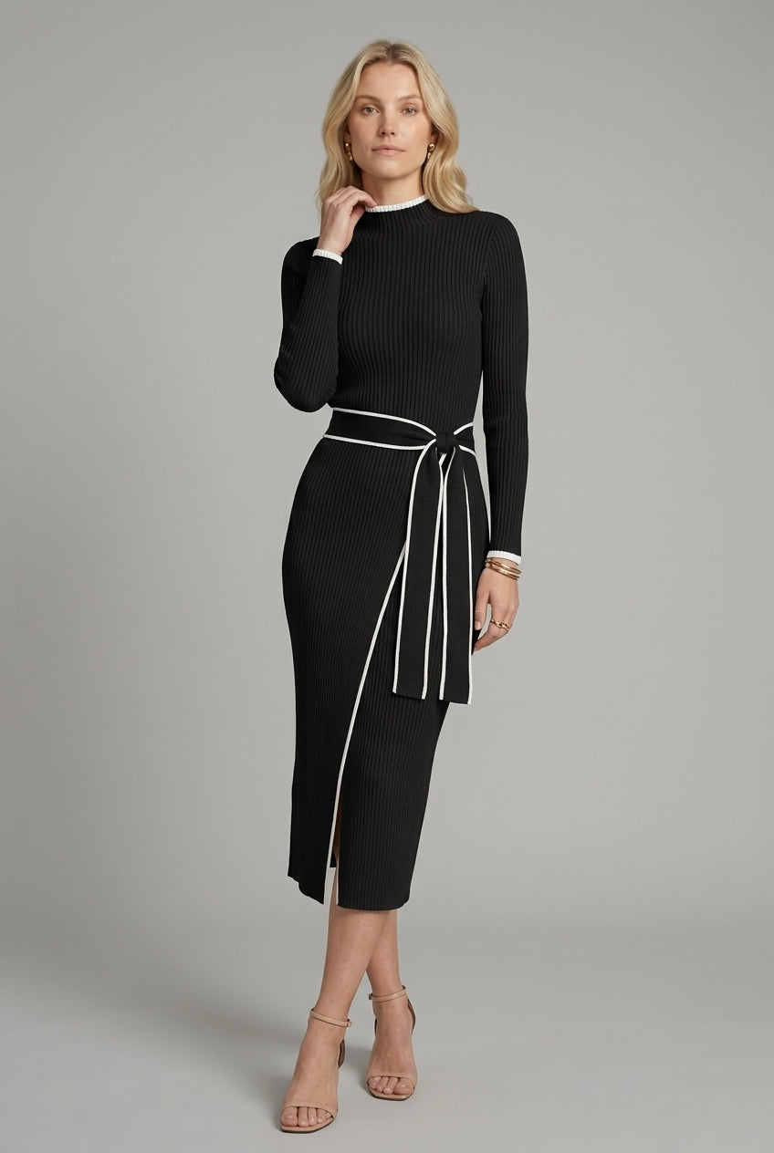 Trine | Lace-Up Turtleneck Knit Dress