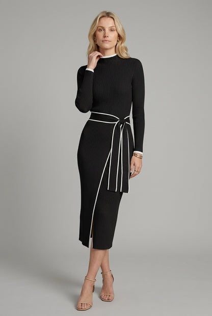 Trine | Lace-Up Turtleneck Knit Dress