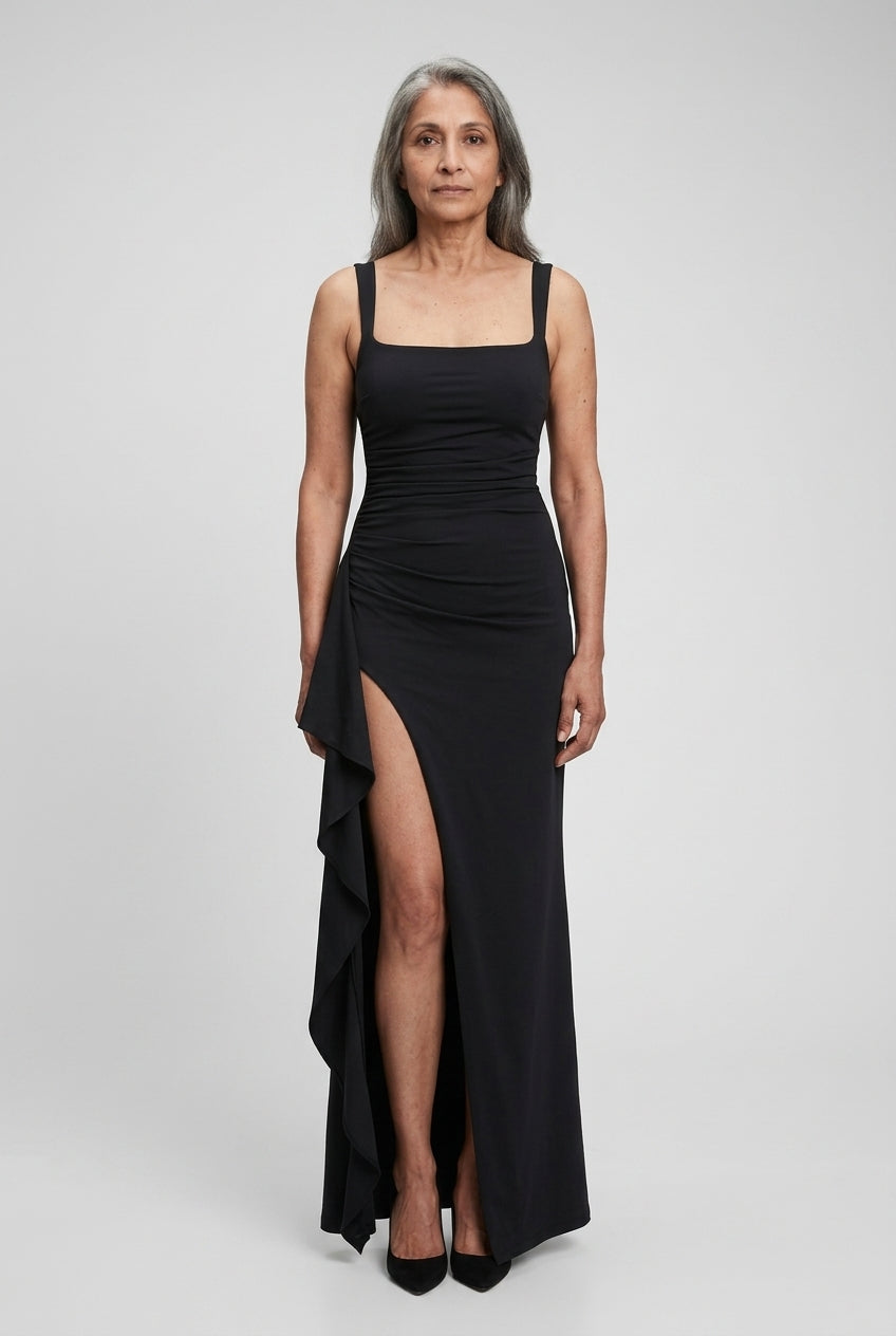 Elegant Open-Back Maxi Dress for Women, Flowing Lightweight Long-Sleeve, for Weddings, Evening & Special Occasions