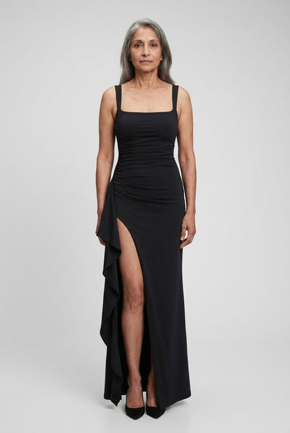 Elegant Open-Back Maxi Dress for Women, Flowing Lightweight Long-Sleeve, for Weddings, Evening & Special Occasions