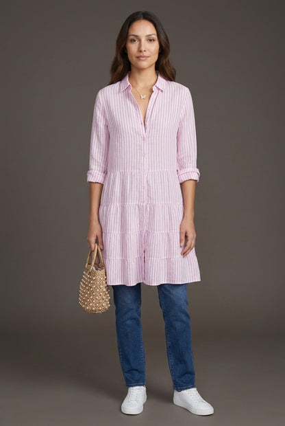 Breezy Striped Dress for Women, Button-Front Vertical Stripe Relaxed Fit, for Summer, Vacation, Brunch & Everyday Wear