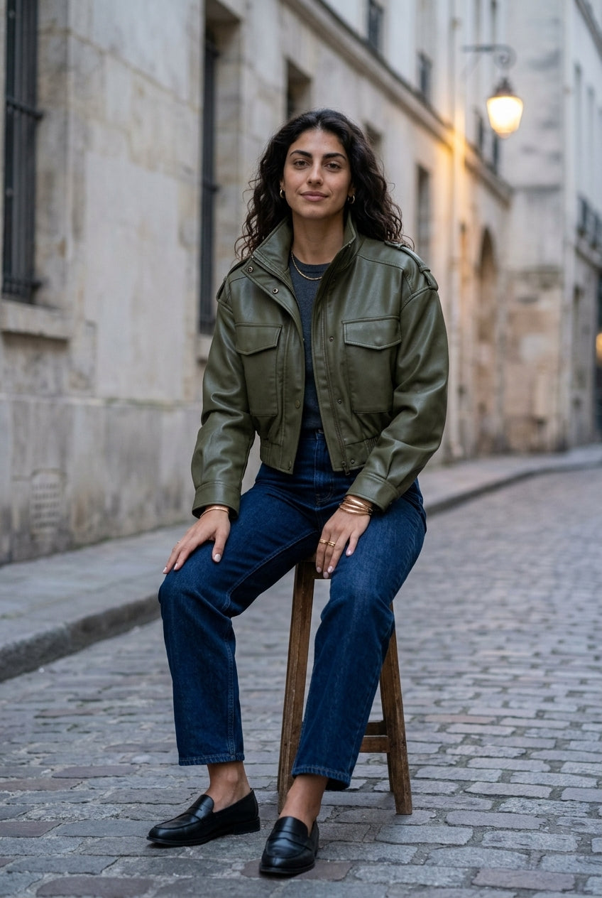 Karin | Faux Leather Button Jacket