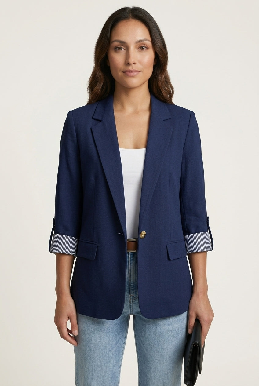 Enid | Women's Open Front Notch Lapel Striped Cuff Blazer Jacket