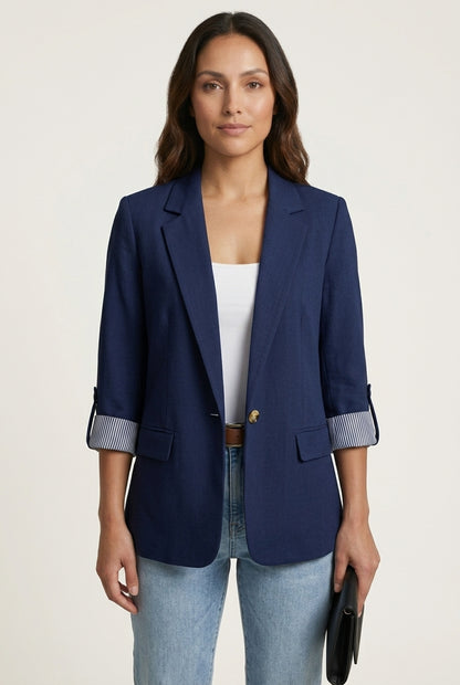 Enid | Women's Open Front Notch Lapel Striped Cuff Blazer Jacket