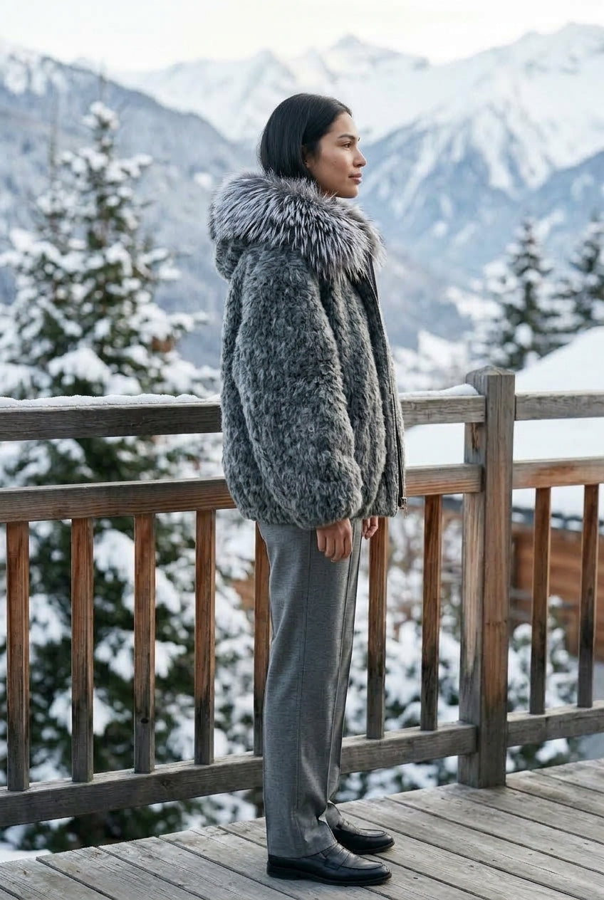 Anine | Quilted Wool Blend Coat with Faux Fur Hood