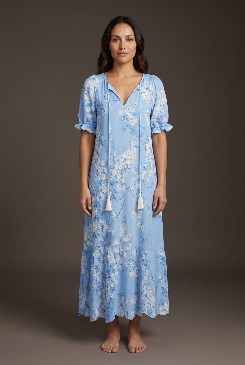 Boho V-Neck Summer Dress for Women, Flowing Vintage-Inspired Pattern Relaxed Fit, for Vacation, Brunch, Date Night & Eve
