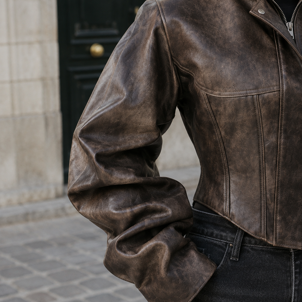 Larea | Faux Leather Crop Jacket