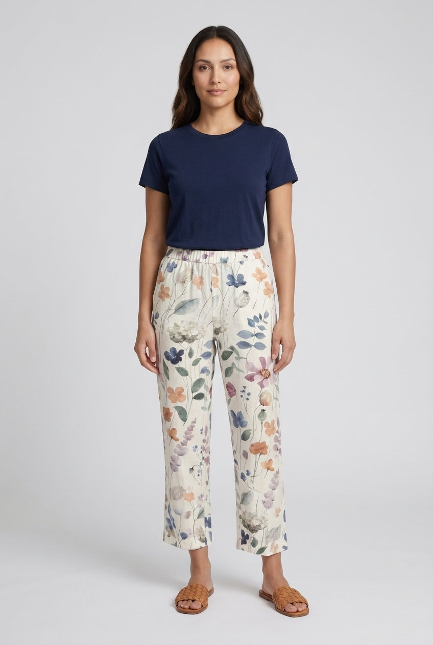 Floral Print Cropped Pants with Pockets for Women