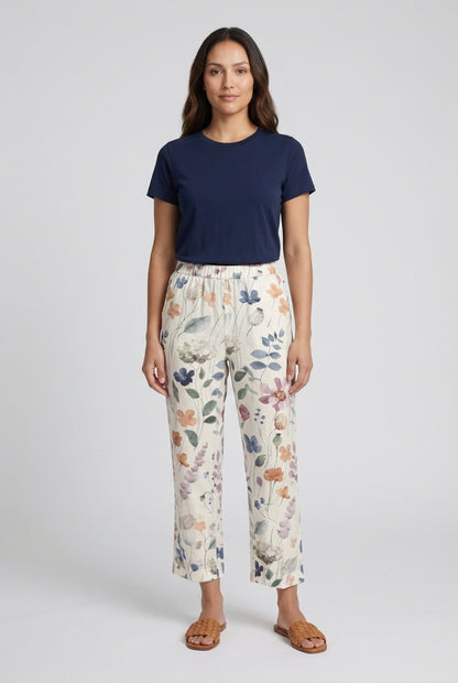 Floral Print Cropped Pants with Pockets for Women