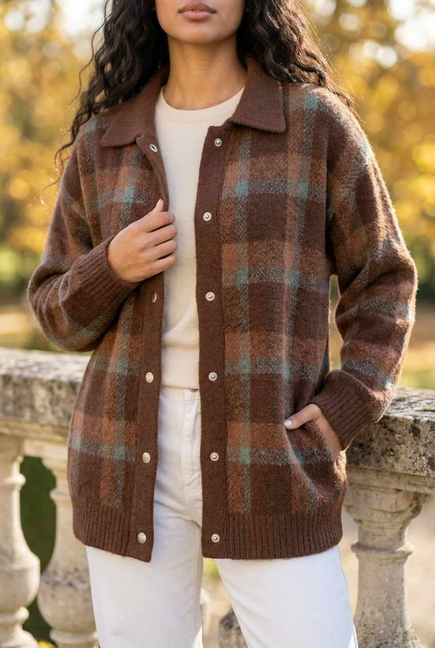 Kata | Oversized Plaid Knit Cardigan