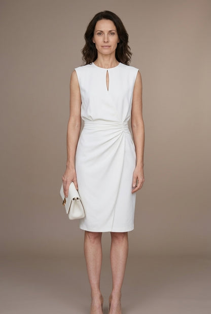 Elegant Midi Dress for Women, Keyhole Neckline Ruched Waist Flowing, for Work, Dinner, Parties & Everyday