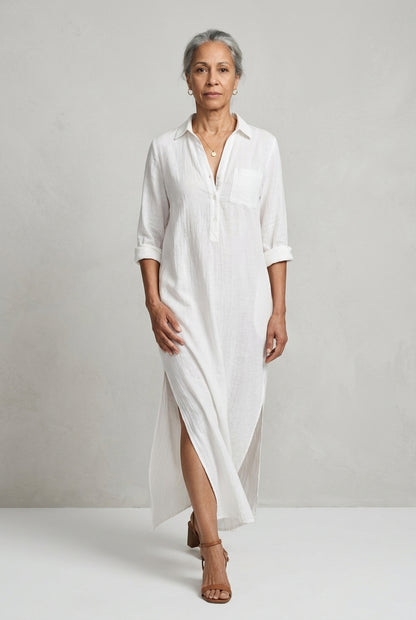 Cosima Karolina | Button-Front Maxi Shirt Dress