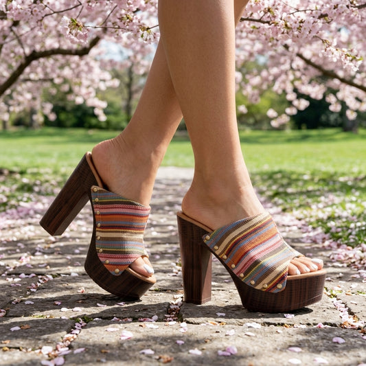 Nolwenn Jehanne | Striped Woven Open Toe Heel