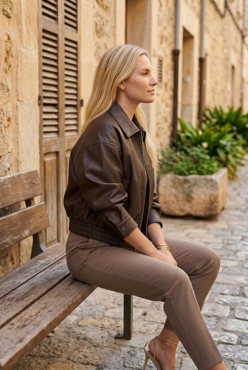 Nita | Faux Leather Bomber Jacket