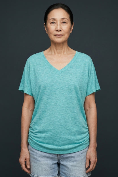 Classic V-Neck Loose Fit Shirt for Women, Batwing Sleeve Relaxed Silhouette, for Casual, Everyday & Versatile Wear