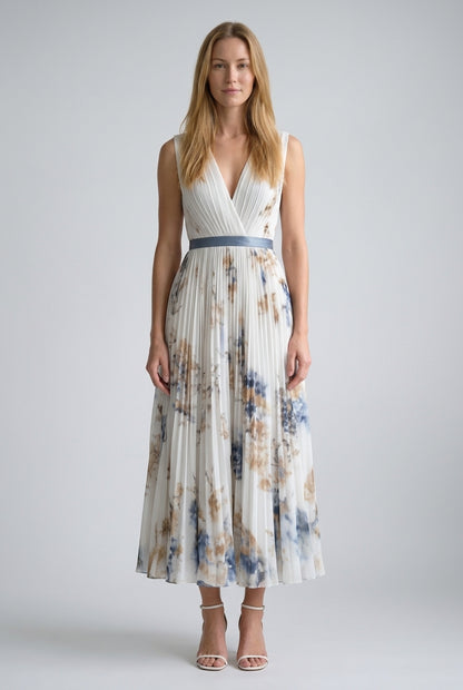 Elegant Sleeveless Dress for Women, V-Neck Wrap-Style Lightweight Flowing, for Brunch, Summer Events, Wedding Guest & Ev