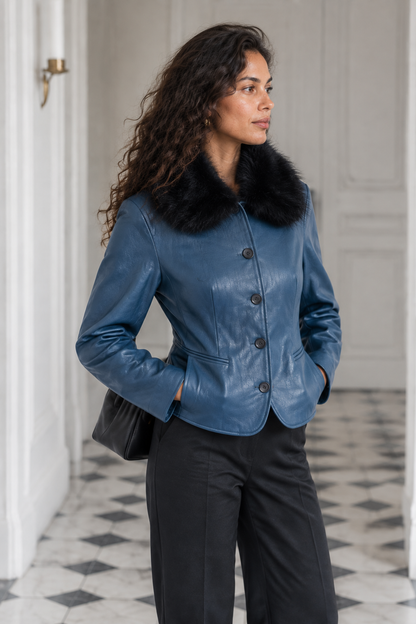 Enine | Faux Leather Peplum Jacket