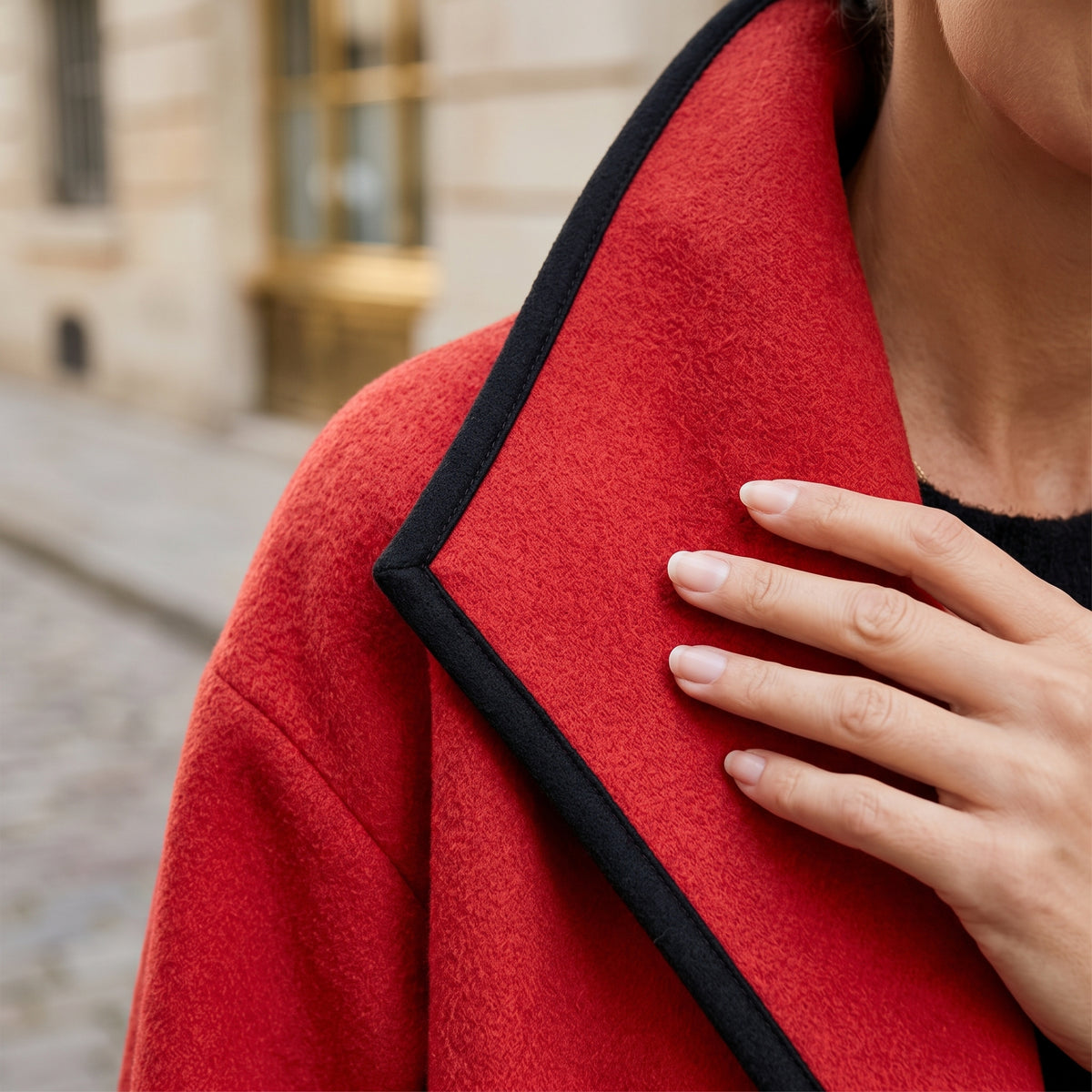 Lou | Wool-Blend Swing Coat with Contrast Trim