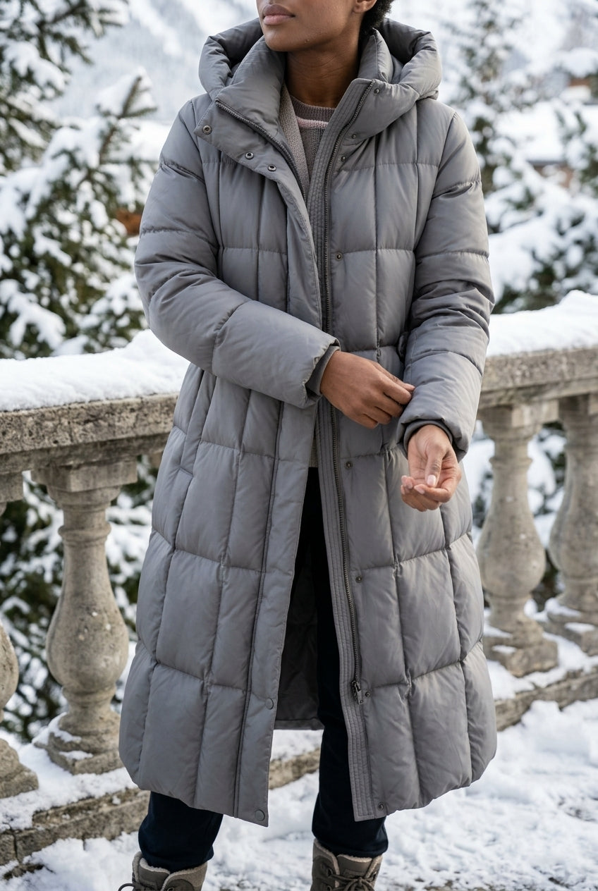 Elina | Hooded Knee-Length Down Puffer Jacket