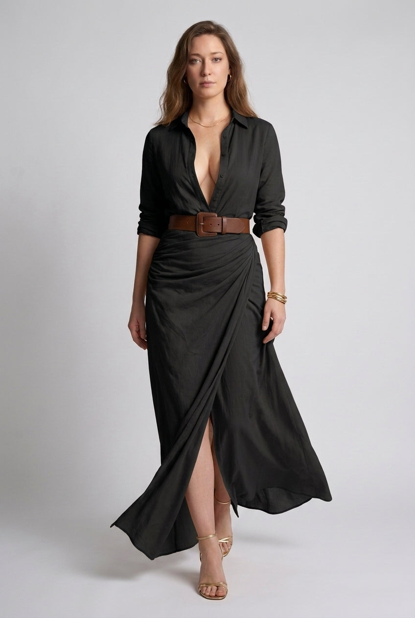 Lodovica | Belted Long Sleeve Maxi Dress