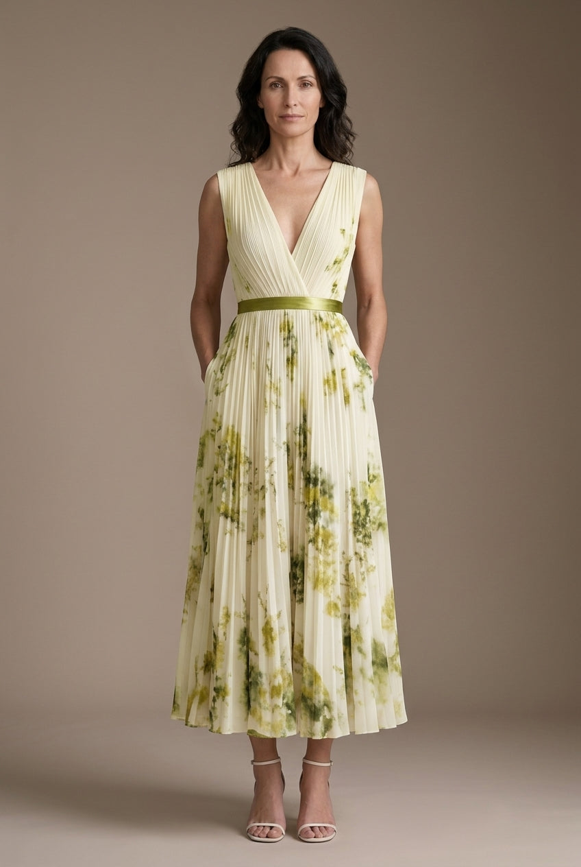 Elegant Sleeveless Dress for Women, V-Neck Wrap-Style Lightweight Flowing, for Brunch, Summer Events, Wedding Guest & Ev