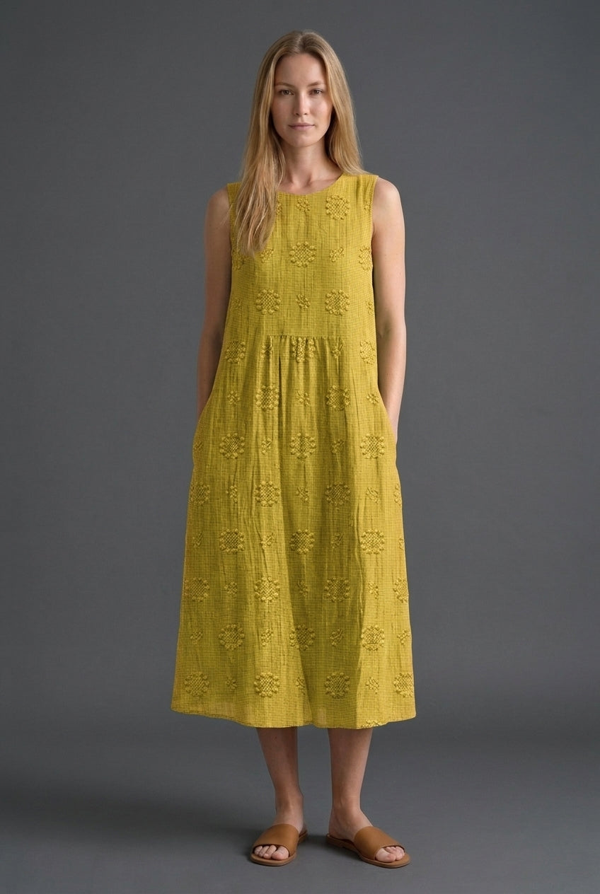 Elegant Midi Dress for Women, Lightweight Breathable Embroidered Sleeveless with Hidden Pockets, for Beach, Garden, Casu