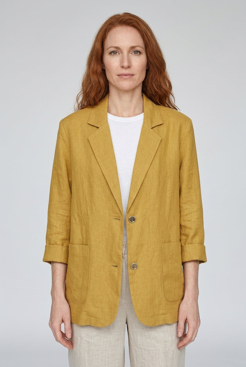 Sira | Women's Relaxed Two Button Blazer with 3/4 Sleeves and Front Pockets