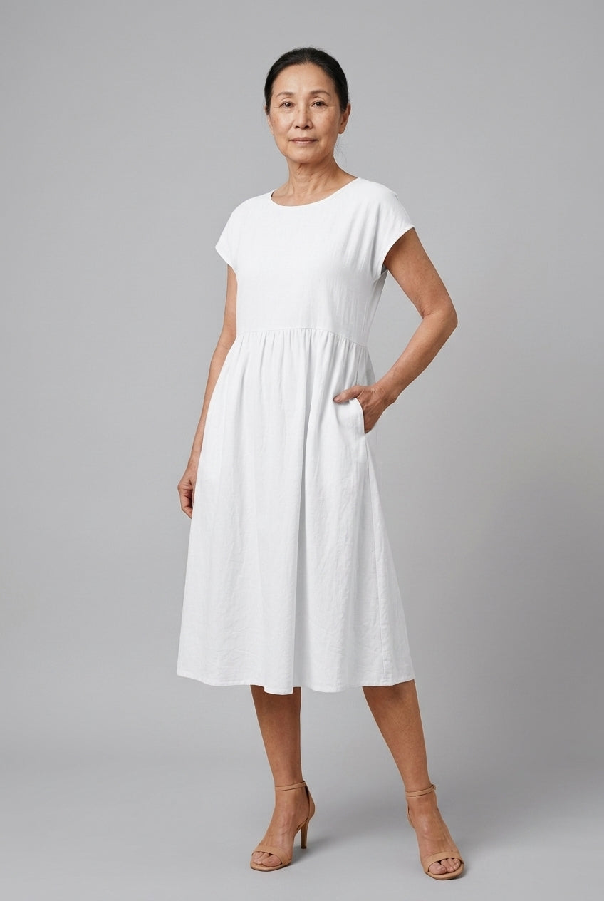 Elegant Round Neck Dress for Women, Tailored Soft Comfortable Fit, for Work, Casual, Evening & Everyday Wear