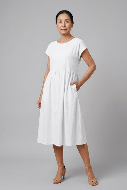 Elegant Round Neck Dress for Women, Tailored Soft Comfortable Fit, for Work, Casual, Evening & Everyday Wear