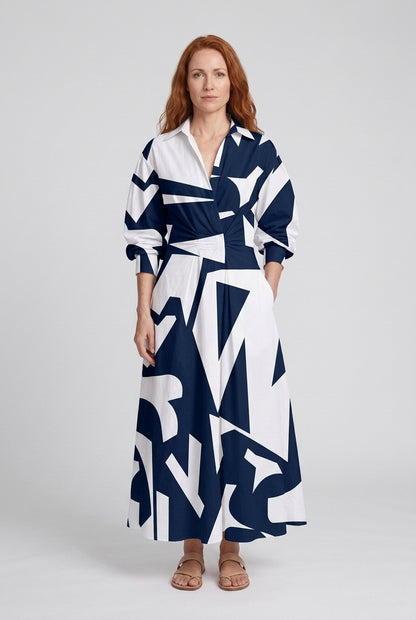 Elegant Front Wrap Collared Maxi Dress for Women, Flowing Long-Sleeve Sophisticated, for Work, Evening, Wedding Guest & 