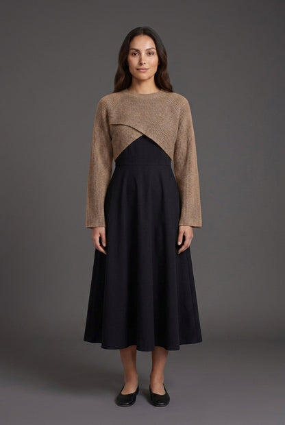 Versatile 2-in-1 Knit Dress Set for Women, A-Line Dress with Cropped Sweater Layer, for Work, Casual, Date Night & Every