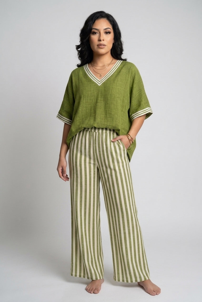 Mirren | Striped V-Neck Coordinated Set