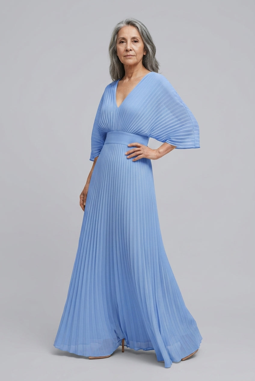 Helena | Pleated V-Neck Maxi Dress