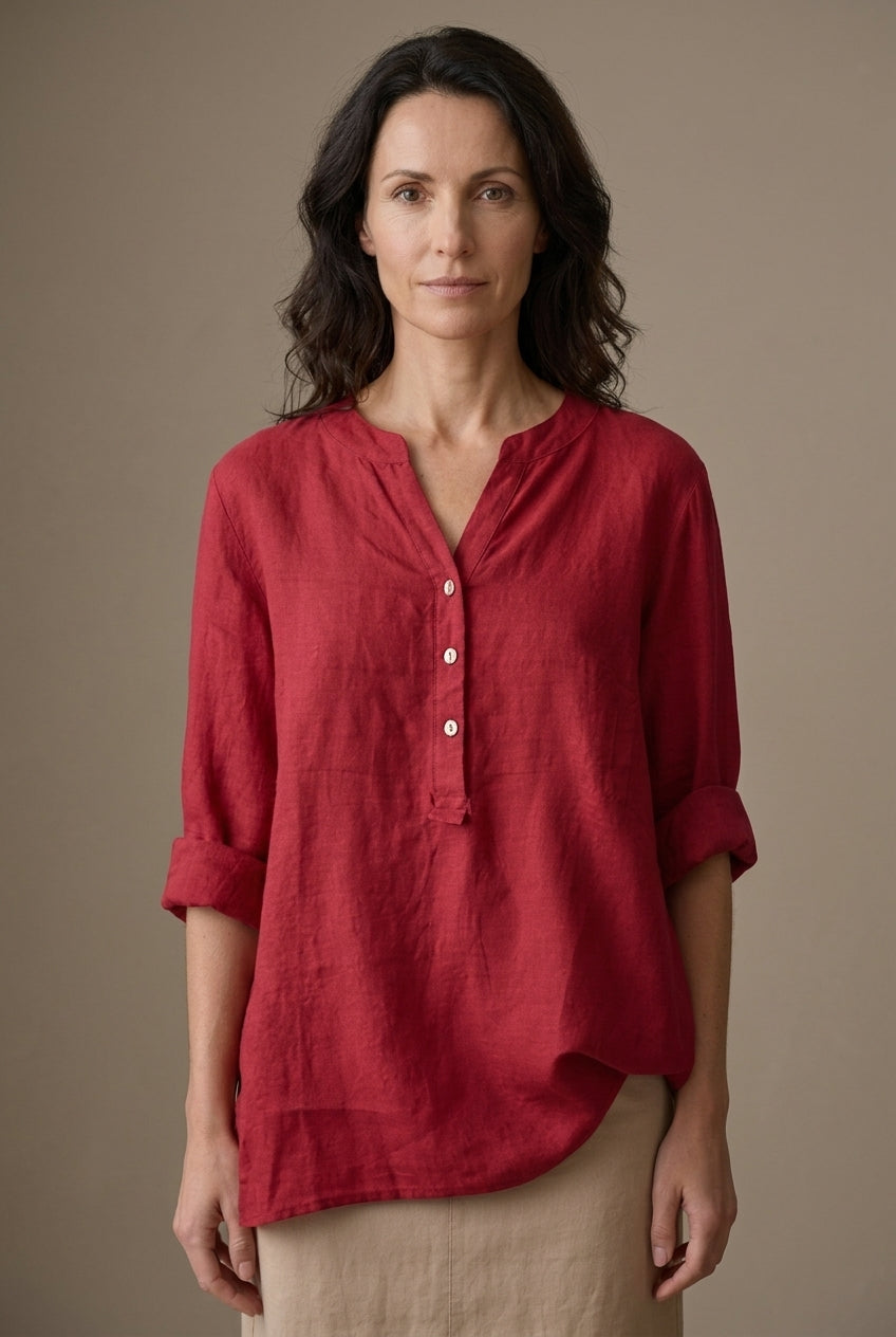 Refined V-Neck Button-Down Shirt for Women, Lightweight Breathable Relaxed Fit, for Casual, Office, Vacation & Everyday 