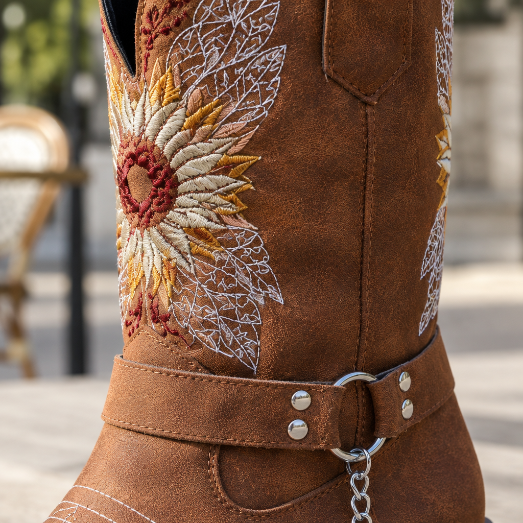 Andia | Western Embroidered Slip-On Boot