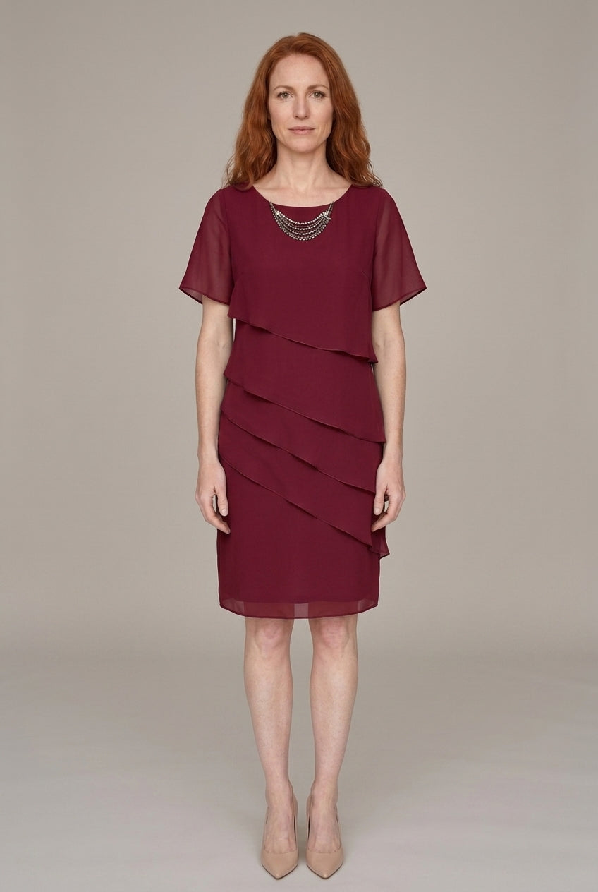 Elegant Flowy Short Sleeve Dress for Women, Layered Silhouette with Flattering Cut, for Formal, Dinners & Daytime Events