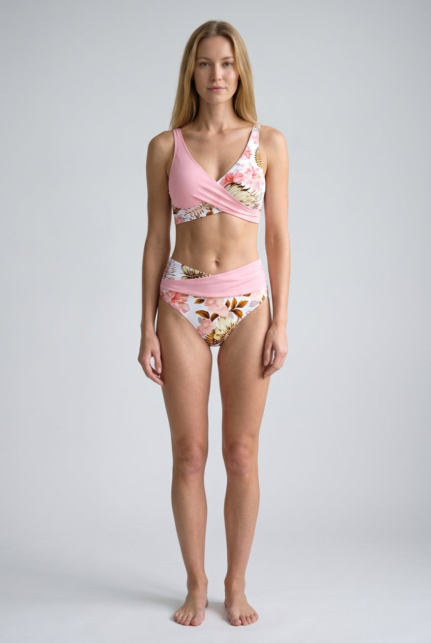 Floral Cut-Out Bikini for Women, High-Waisted V-Neck Wireless Swimwear with Cutouts, for Beach, Vacation, Poolside & Sum