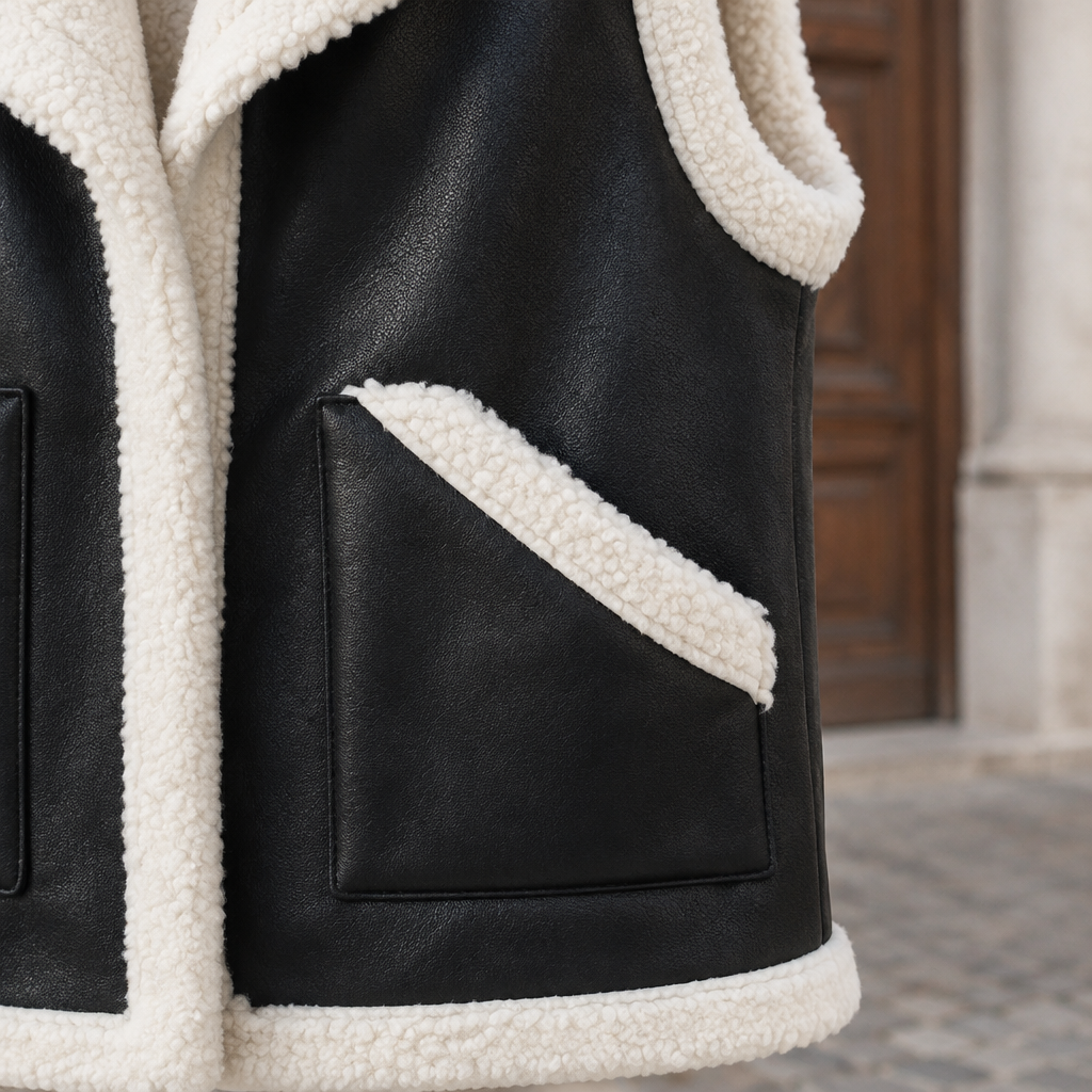 Livis | Faux Leather Sherpa Lapel Vest